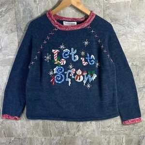 Vintage TIARA INTERNATIONAL Ugly Christmas Sweater Snowman Front & Back Large